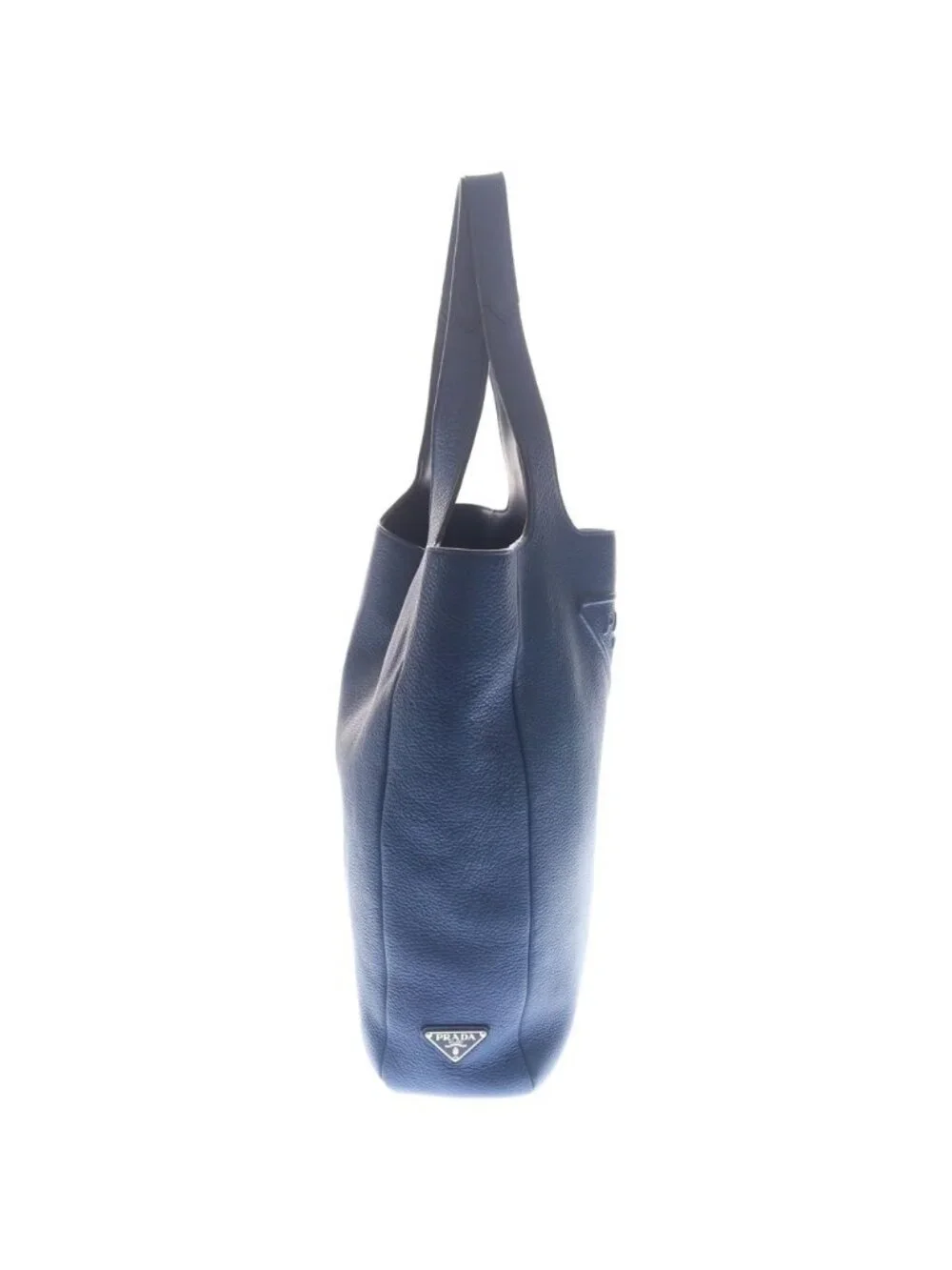 Prada Triangle Logo Tote Blue Leather - Picture 3 of 6